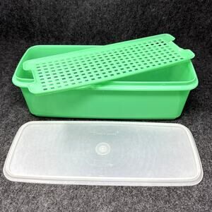 VTG TUPPERWARE Easy Crisp Container Grid #782 Jadeite 3 PC Food Storage Set